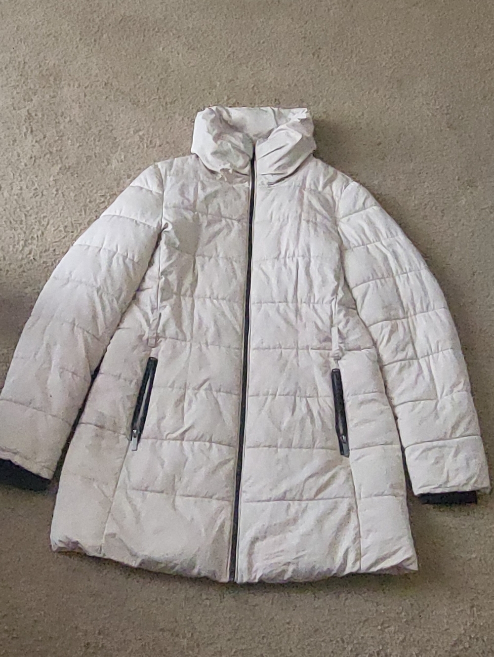 Women’s Cream Quilted Puffer Coat with High Collar
